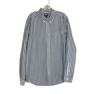 Lands End Button Down Shirt Mens XL Blue White Striped Traditional Fit